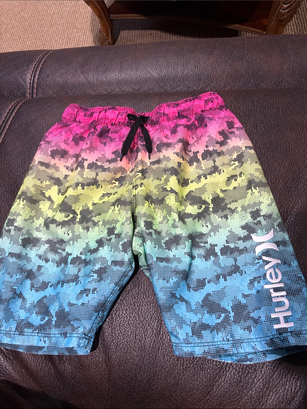 Hurley Boys Multicolor Gradient Camo Swim Shorts - Pink Yellow Blue